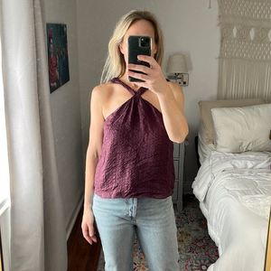 Frame Draped Textured Silk Halter Top Size Small Cabernet